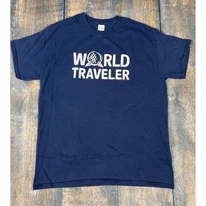 Men’s Size Large World Traveler, World Showcase, Epcot T Shirt! Navy Blue!
